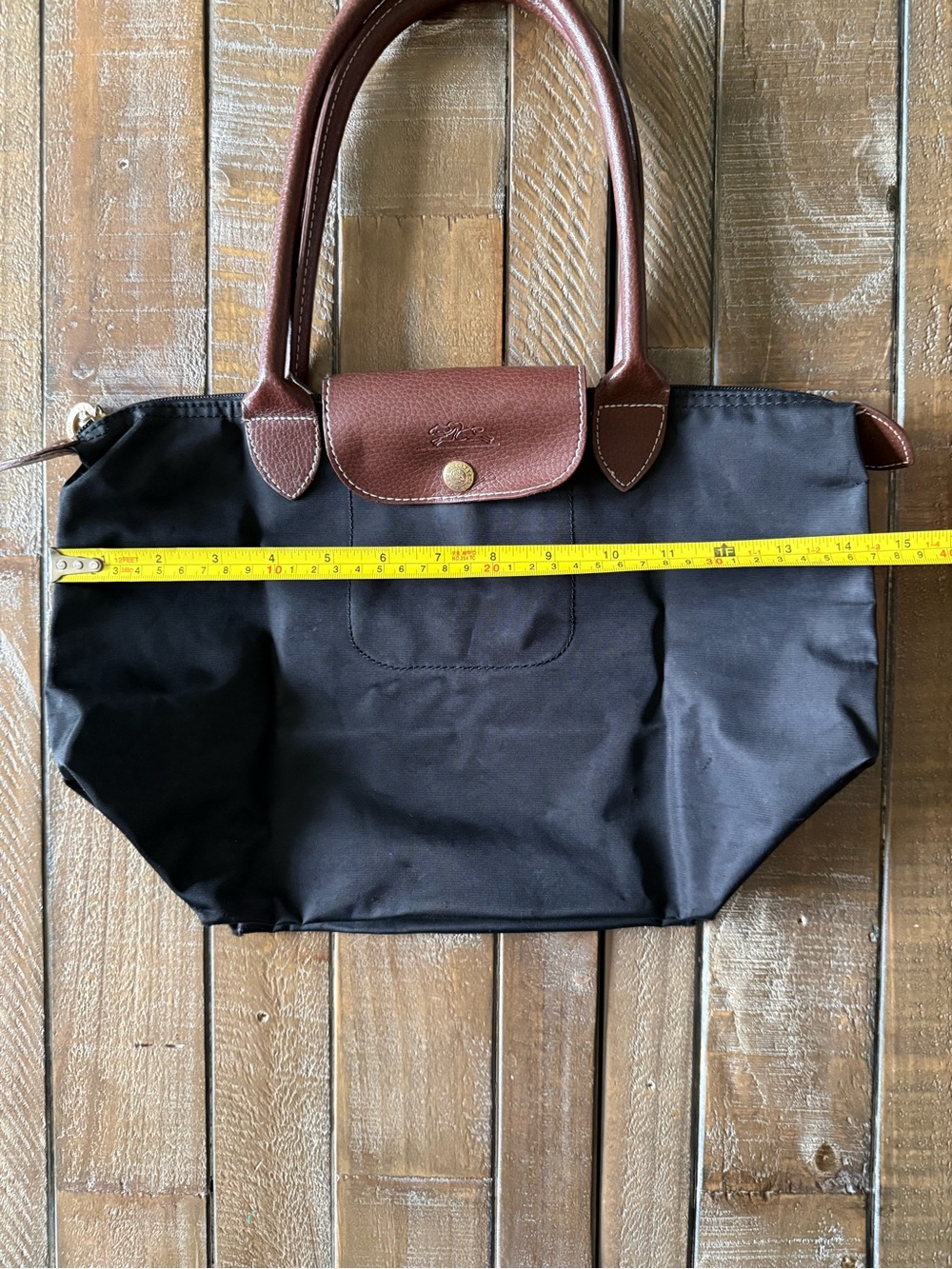 Longchamp Black Nylon Tote with Brown Leather Trim - Picture 8 of 16